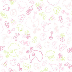 Endlosmuster Gedrehte Babysymbole M&auml;dchen Kontur Pink Gr&uuml;n