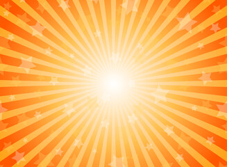 Obraz premium Sunlight horizontal background. Orange color burst background with shining stars.