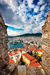 View of Kavala city (both old and modern part) from the castle (Acropolis) of the city. Macedonia,...