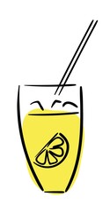 Bright tasty juicy lemonade in a glass with straw hand drawn in one stroke style flat vector illustration