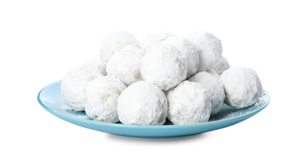 Fototapeta na wymiar Tasty Christmas snowball cookies isolated on white