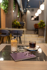 Naklejka na ściany i meble Coffee served on a cafeteria table