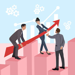 The team of businessmen increases the profit indicator.