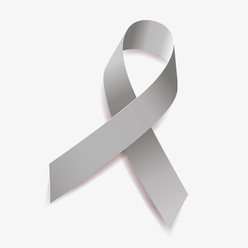 Grey ribbon awareness Brain Tumors, Allergies, Brain Cancer, Asthma, Diabetes, Aphasia, Mental Illness. Isolated on white background. Vector  illustration.