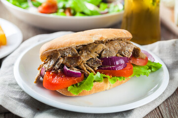 Greek Gyros Sandwich on a Plate. High quality photo.