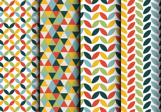 Four Various Retro Pattern with Abstract Geometry Shapes