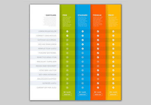 Big Products Service Feature Compare List Table Template with Various Features