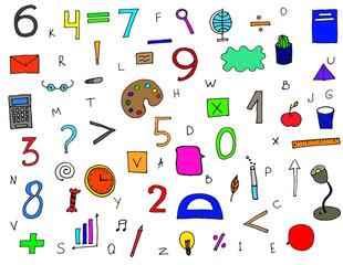 Naklejka premium Colorful doodles school set on white background