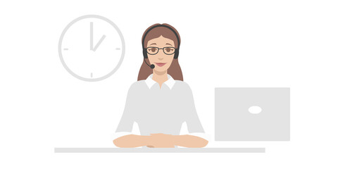 Call center operator flat illustration Customer support department staff, cartoon character