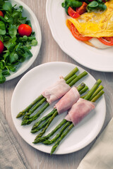 Ham rolls with asparagus. High quality photo.