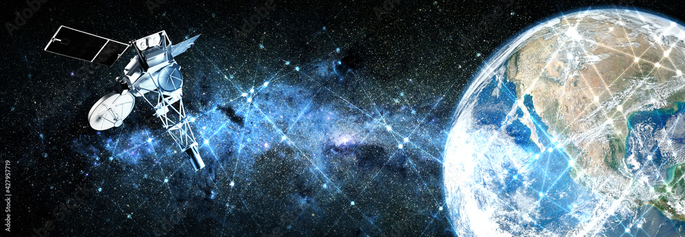 Canvas Prints planet earth and satellite on space background. elements of this image furnished by nasa.