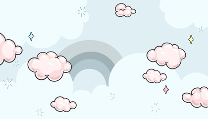 Kids vector clouds background. Cartoon baby sky in bright colors 