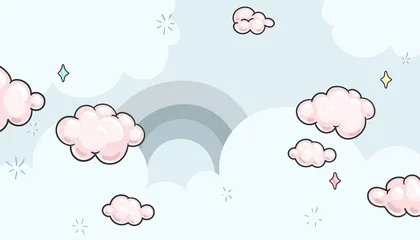 Foto op Plexiglas Babykamer Kinderen vector wolken achtergrond. Cartoon babyhemel in felle kleuren
