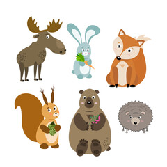 Obraz na płótnie Canvas vector illustration of animals in cartoon cute style. Animals in cartoon style. Vector graphic illustration. Vintage background fabric. Kid graphic.