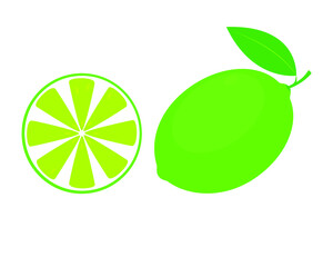 Lime fruits with slices and leaves isolated on a white background