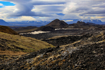 Scenic view of Leirhnjúkur volcanic area near Mývatn under a dramatic sky, Iceland