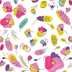 Floral seamless pattern with neon color summer flowers