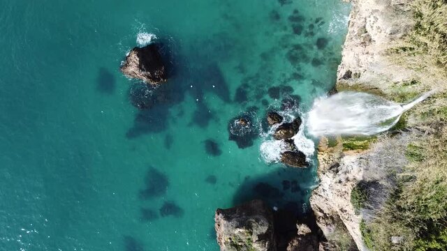 Aerial view of a waterfall in Nerja, Malaga, Spain. One of the most nature place in Malaga.
