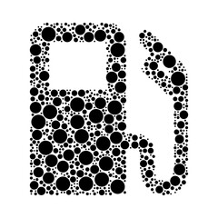 A large gas station symbol in the center made in pointillism style. The center symbol is filled with black circles of various sizes. Vector illustration on white background