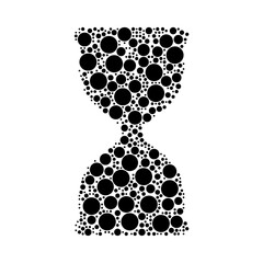 A large hourglass symbol in the center made in pointillism style. The center symbol is filled with black circles of various sizes. Vector illustration on white background