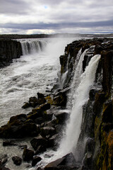 Selfoss waterfall crashing down basaltic rocks near Dettifoss, Iceland