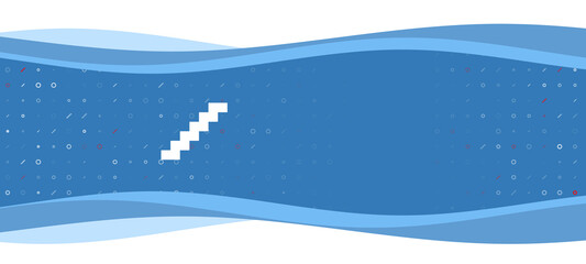 Fototapeta premium Blue wavy banner with a white stairs symbol on the left. On the background there are small white shapes, some are highlighted in red. There is an empty space for text on the right side