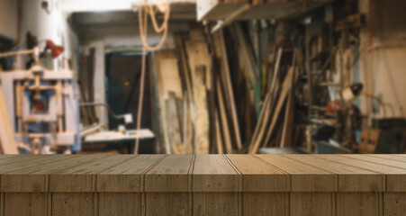 WOODWORK, ANCIENT TABLE WITH BLURRED BACKGROUND, 3D RENDERING
