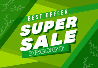 Fototapeta premium Spring green sale, Super big finale special offer, square banner nature background. Abstract discount design template eco bio sale layout poster. Mega sale vector illustration. Promotion modern flyer.