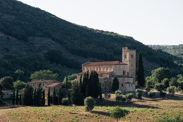 Abbazia di Sant'Antimo Abbey near Castelnuovo dell'Abate, a former Benedictine Monastery in...