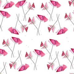 Watercolor drawing seamless pattern of purple oxalis leaves isolated on a white background