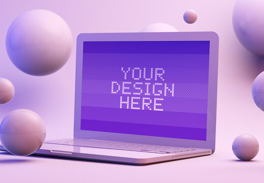 Laptop Mockup on a Floating Balls Background
