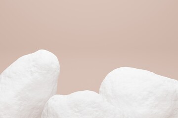 White stones on brown studio background. Backdrop design for product promotion. 3d rendering