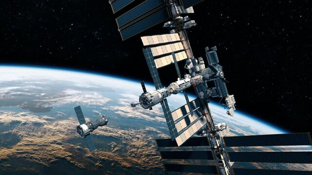 Russian Spacecraft Docking To International Space Station. 4K. 3840x2160. 3D Animation.