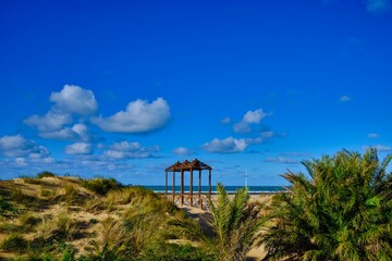Wooden structure in the dunes at th e beach