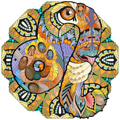 Leo zodiac sign with mandala cute cartoon lion character retro zentangle stylized in vector