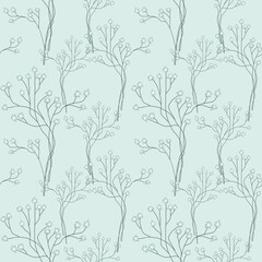 Seamless pattern, twigs on an ocher background, pencil drawing, paper texture.