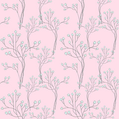 Seamless pattern, twigs on an ocher background, pencil drawing, paper texture.