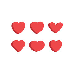 Heart flat 3d icon collection. Red hearts vector isometric illustrations.