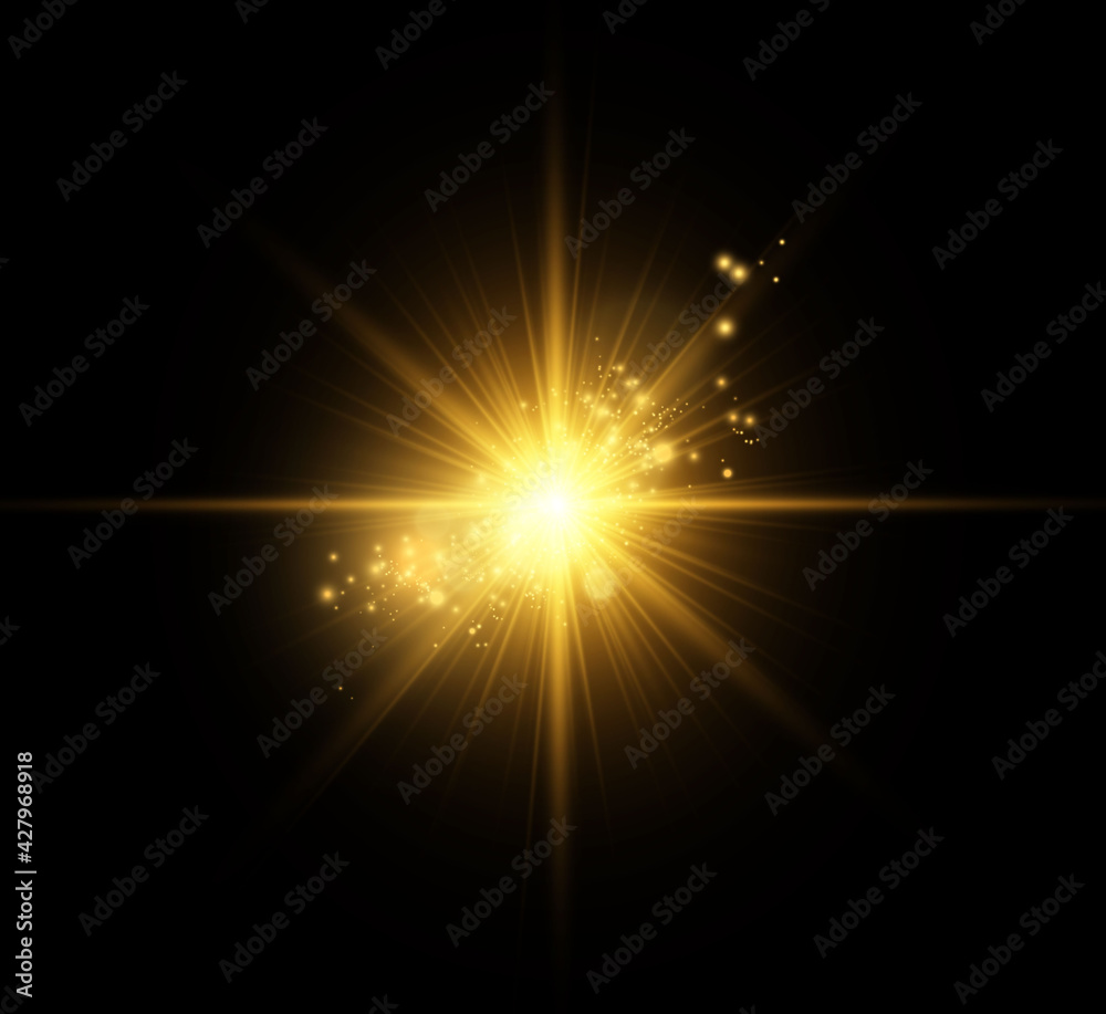 Poster special lens flash, light effect. the flash flashes rays and searchlight. illust.white glowing light