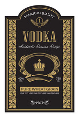 template vodka label with royal crown and ears of wheat in retro style