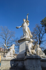 Basel, Switzerland - March 29, 2021: The St. Jakobs Memorial in memory of the Battle of St. Jakob an der Birs. The inscription writes: Our souls to the God, our bodies against the enemies...