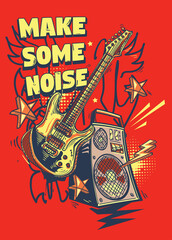 Make some noise - electric guitar and amplifier musical poster