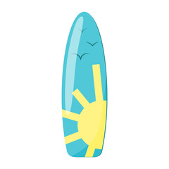 Blue surfboard with a pattern. Isolated on a white background. Vector illustration