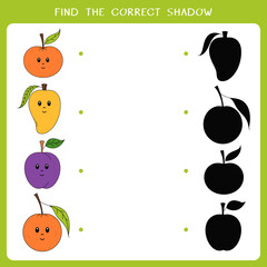 Find the correct shadow for fruit. Simple educational game for kids