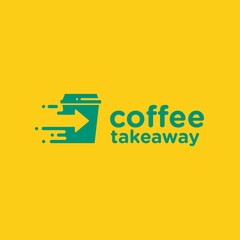 Coffee takeaway logo template. Coffee to go symbol. Take away coffee icon. Fast coffee cup icon.