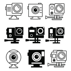 Action camera icons set. Action camera pack symbol vector elements for infographic web.