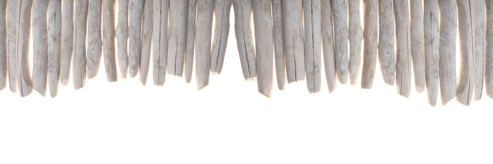 Driftwood banner. row of gray sea snags  isolated on white background.Marine nature  background. Marine gray driftwood set.Decor in a nautical style. sea driftwood banner - obrazy, fototapety, plakaty