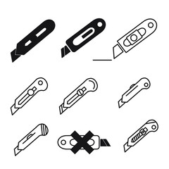 Cutter knife icons set. Cutter knife pack symbol vector elements for infographic web.