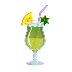 Vector illustration of a green cocktail in a glass isolated on a white background.
