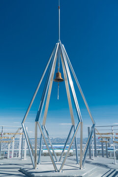 Mount Moiwa Ringing Bell. Mountain Peak With Blue Sky In Sapporo, Hokkaido 